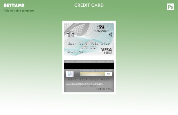 Модерен стил шаблон за картички со виза платина на банката на Западниот брег на 